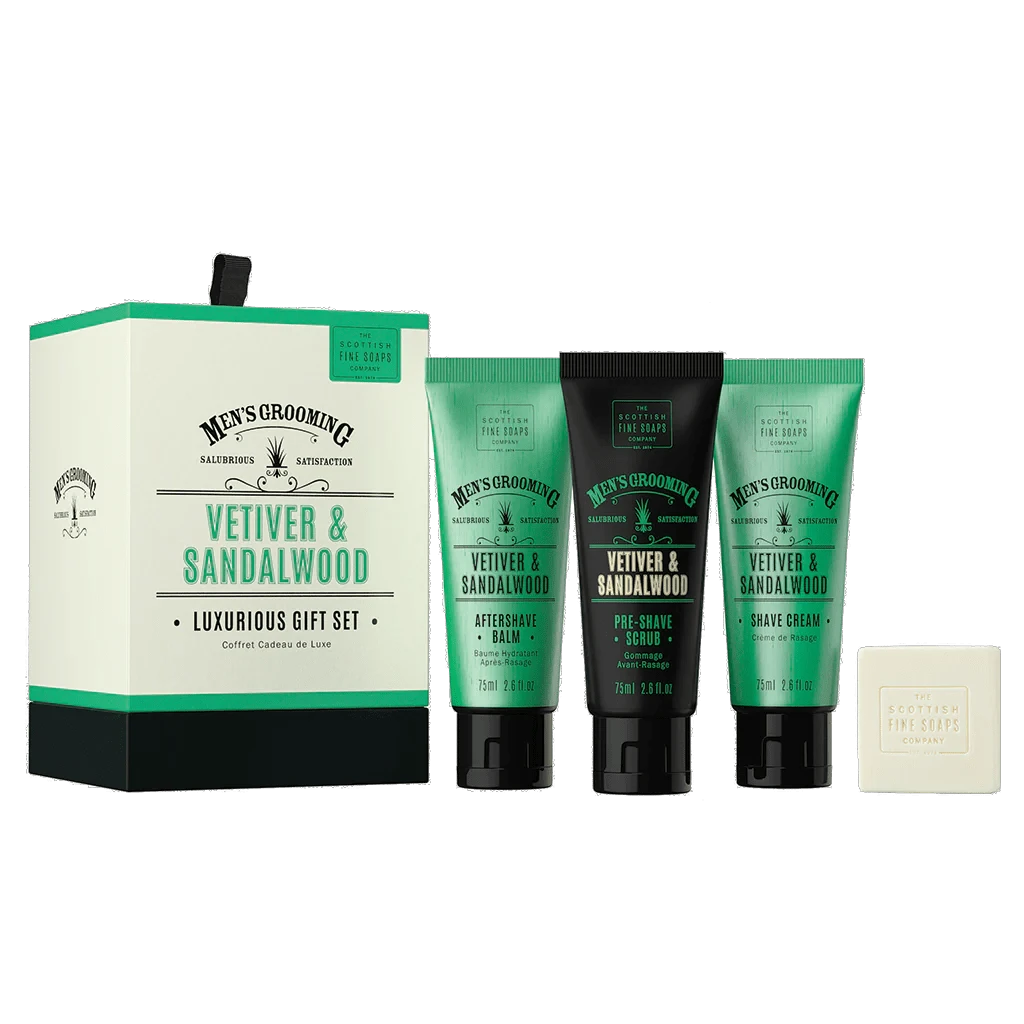 MoodCompanyNL - Cadeau set Vetiver & Sandalwood Luxe verzorgingsset "Luxurious" voor heren - Scottish Fine Soaps - 5016365032094