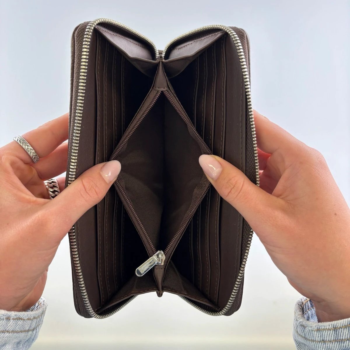 Dames Portemonnee Staffa Grijs met Roest Bruin-Rood - Harris Tweed - muntvak met rits - Glen Appin of Scotland by MoodCompanyNL