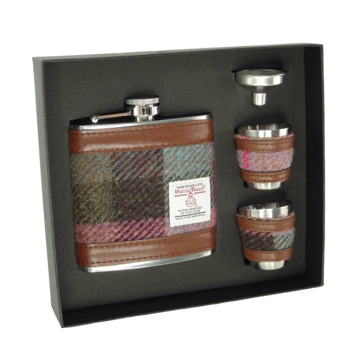 Heupfles Gedempt Groen & Paars - Luxe Set - Harris Tweed - Glen Appin of Scotland by MoodCompanyNL