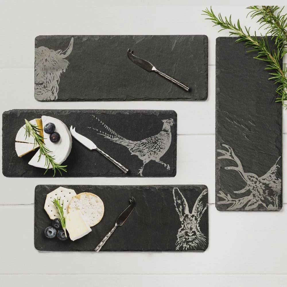 Kaasplankjes Country Animals - 4 stuks met mesjes - Cadeauset - Just Slate Company Scotland by MoodCompanyNL