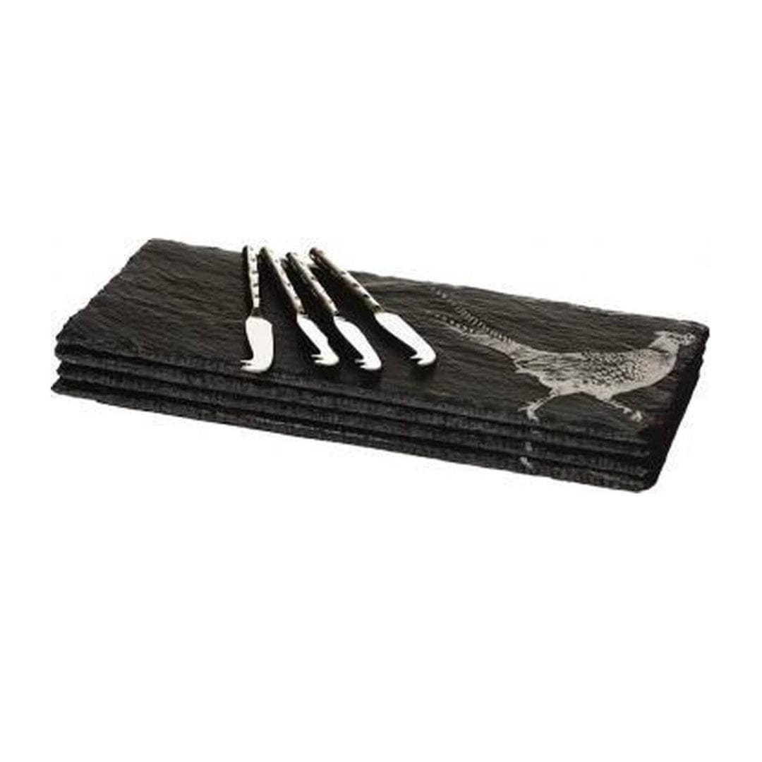 MoodCompanyNL - Kaasplankjes Fazant - 4 stuks met mesjes - Cadeauset - Just Slate Company Scotland - 5060426288623
