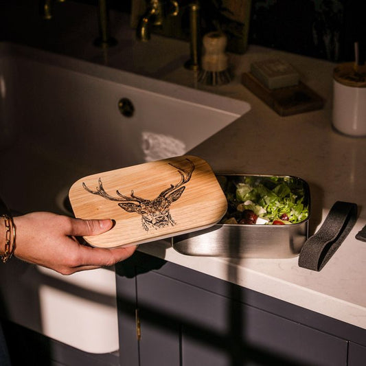 Mood Company - Lunchbox RVS met Eikenhouten Deksel – Edelhert - 5061040755331