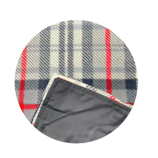 MoodCompanyNL - Picknickkleed Grijs Rood Geruit - Fleece - Waterdicht - 145x145cm - Tweedmill - 5060674579696