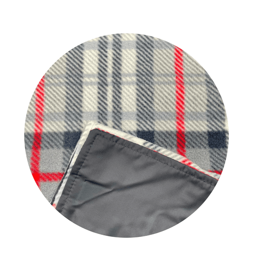 MoodCompanyNL - Picknickkleed Grijs Rood Geruit - Fleece - Waterdicht - 145x145cm - Tweedmill - 5060674579696