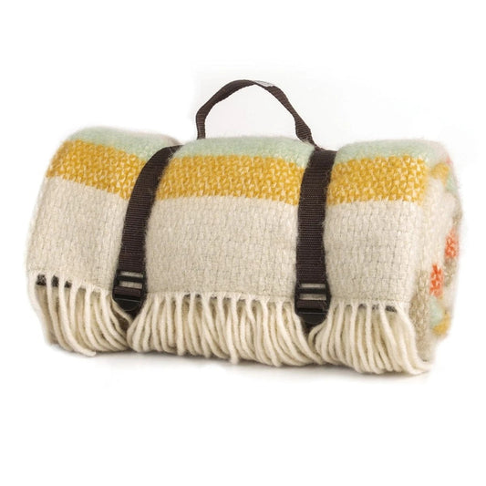 Picknickkleed Polo Gestreept Spring - Wol - Leren Draagset - Waterdicht - 145x183cm - Tweedmill by MoodCompanyNL