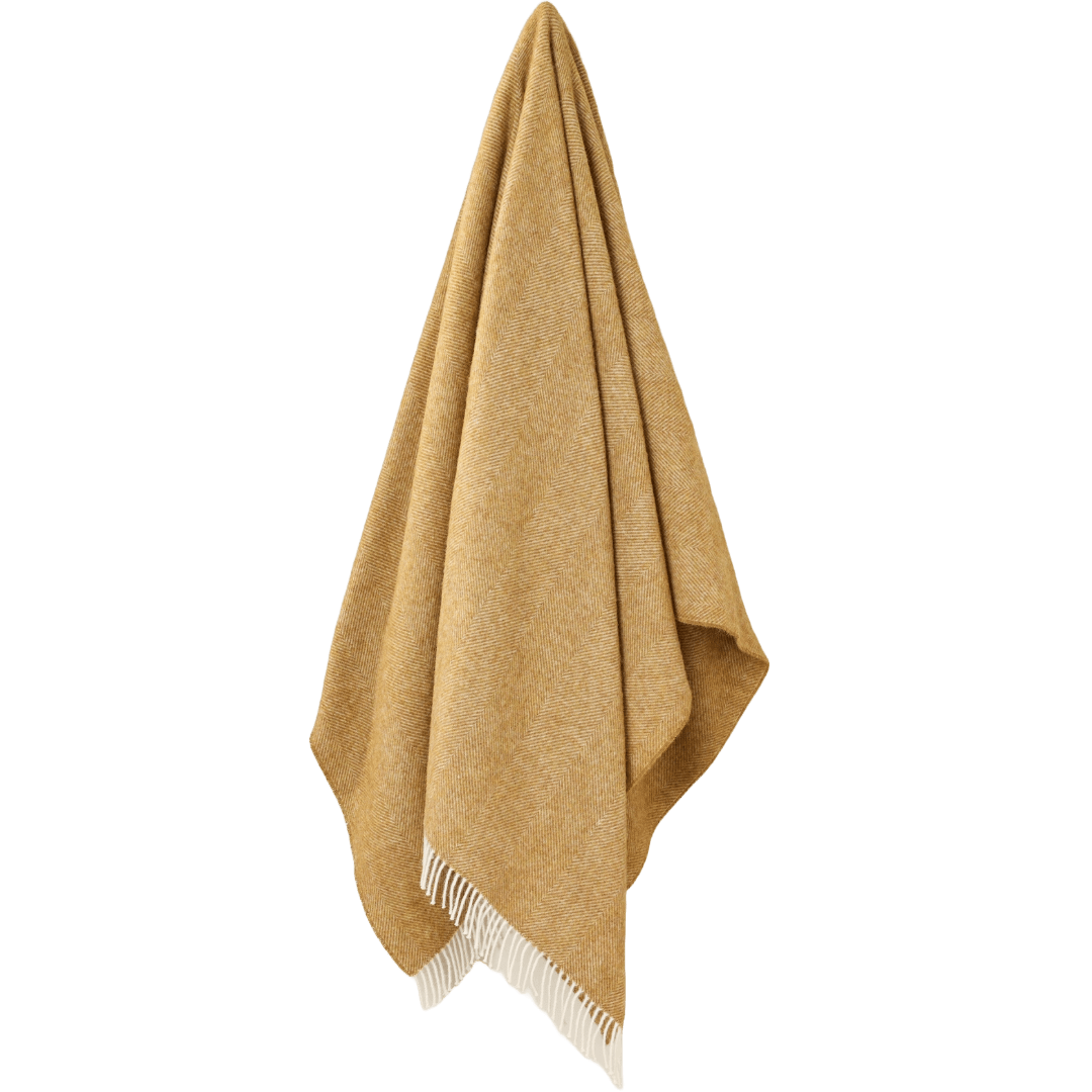 Plaid Visgraat Goud - Shetland Lamswol - 140x185 - Bronte by Moon Scotland by MoodCompanyNL