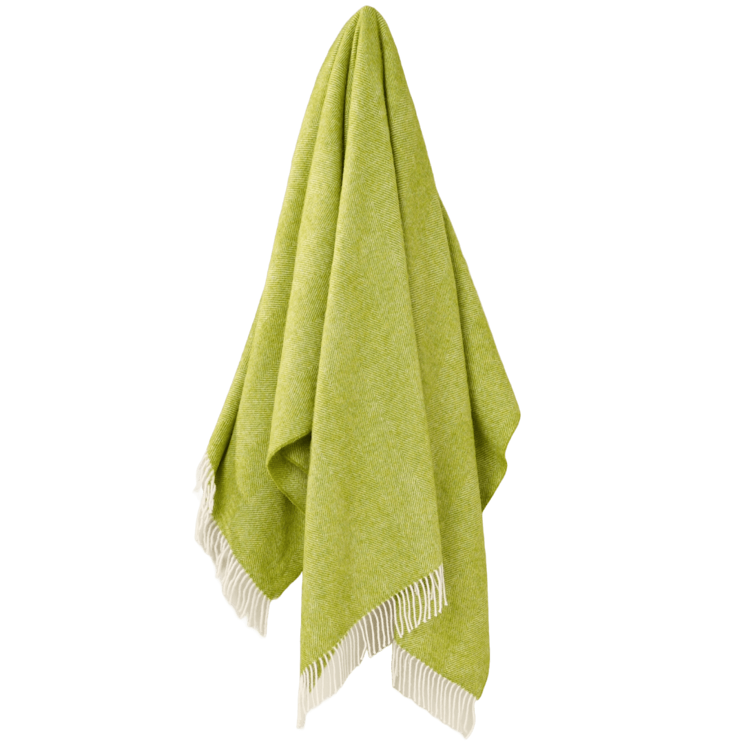 Plaid Visgraat Lime Groen - Shetland Lamswol - 140x185 - Bronte by Moon Scotland by MoodCompanyNL