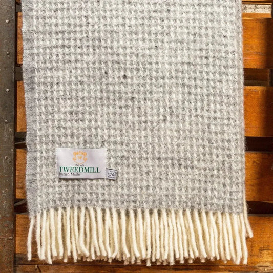 Plaid Waffle Grijs - 140x240 - Nieuw Wol - Tweedmill UK by MoodCompanyNL