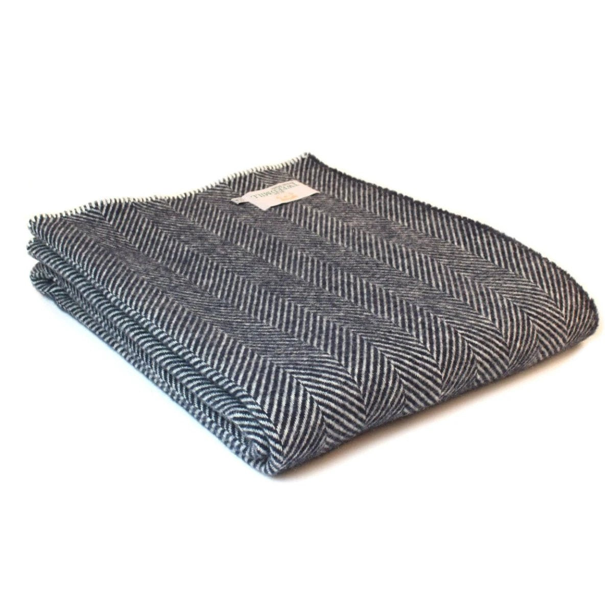 Plaid zonder franje Visgraat Blauw (Navy) - 140x200 - Nieuw Wol - Tweedmill UK by MoodCompanyNL