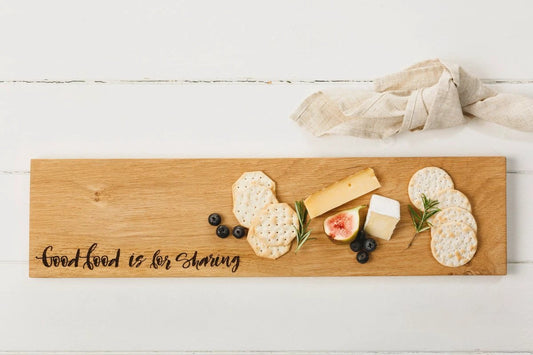 MoodCompanyNL - Serveerplank Good Food is for Sharing - 60x15 - Schots Eikenhout - Scottish Made - 5060426285233