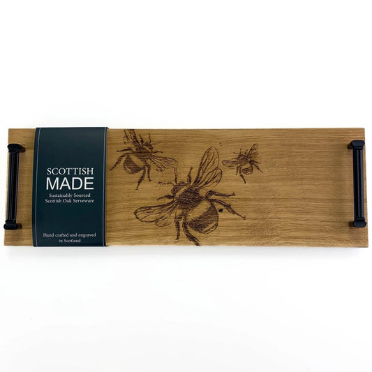 Serveerplank met stalen handvatten Bijen - 45x15 - Schots Eikenhout - Scottish Made by MoodCompanyNL