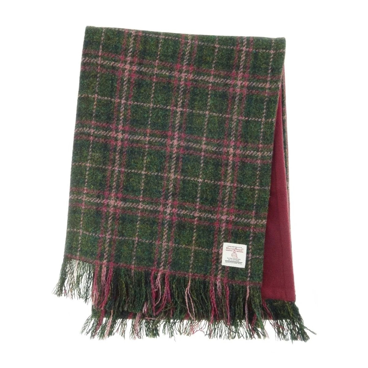 Sjaal Harris Tweed Groen met Paars - Zachte Fleece binnenkant - 25 x 155 - Glen Appin of Scotland by MoodCompanyNL