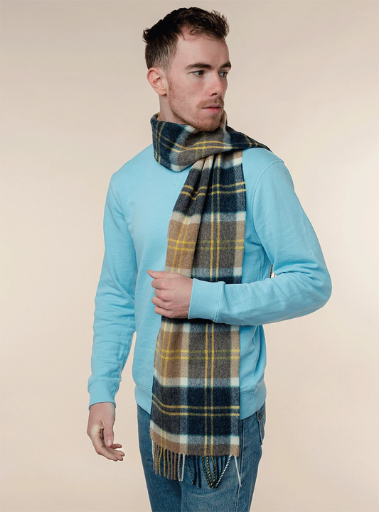 Sjaal Woodhouse Blauw Geel (Denim Yellow) - Meriono Lamswol - 25 x 190 - Bronte by Moon Scotland by MoodCompanyNL