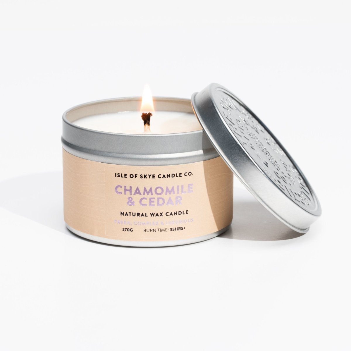 Mood Company - Sojawaskaars Chamomile & Cedar - Travel Container - Handgemaakt - 30 uur - Isle of Skye Candle Company -