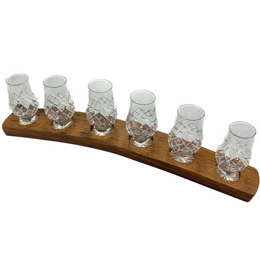 Whiskyglashouder van oude whiskyvaten met 6 Glencairn Cut Whiskyglazen - Darach en Glencairn Crystal Scotland by MoodCompanyNL