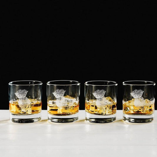 Whiskyglazen Gegraveerd met Distel 4 stuks - Just Slate Company Scotland by MoodCompanyNL
