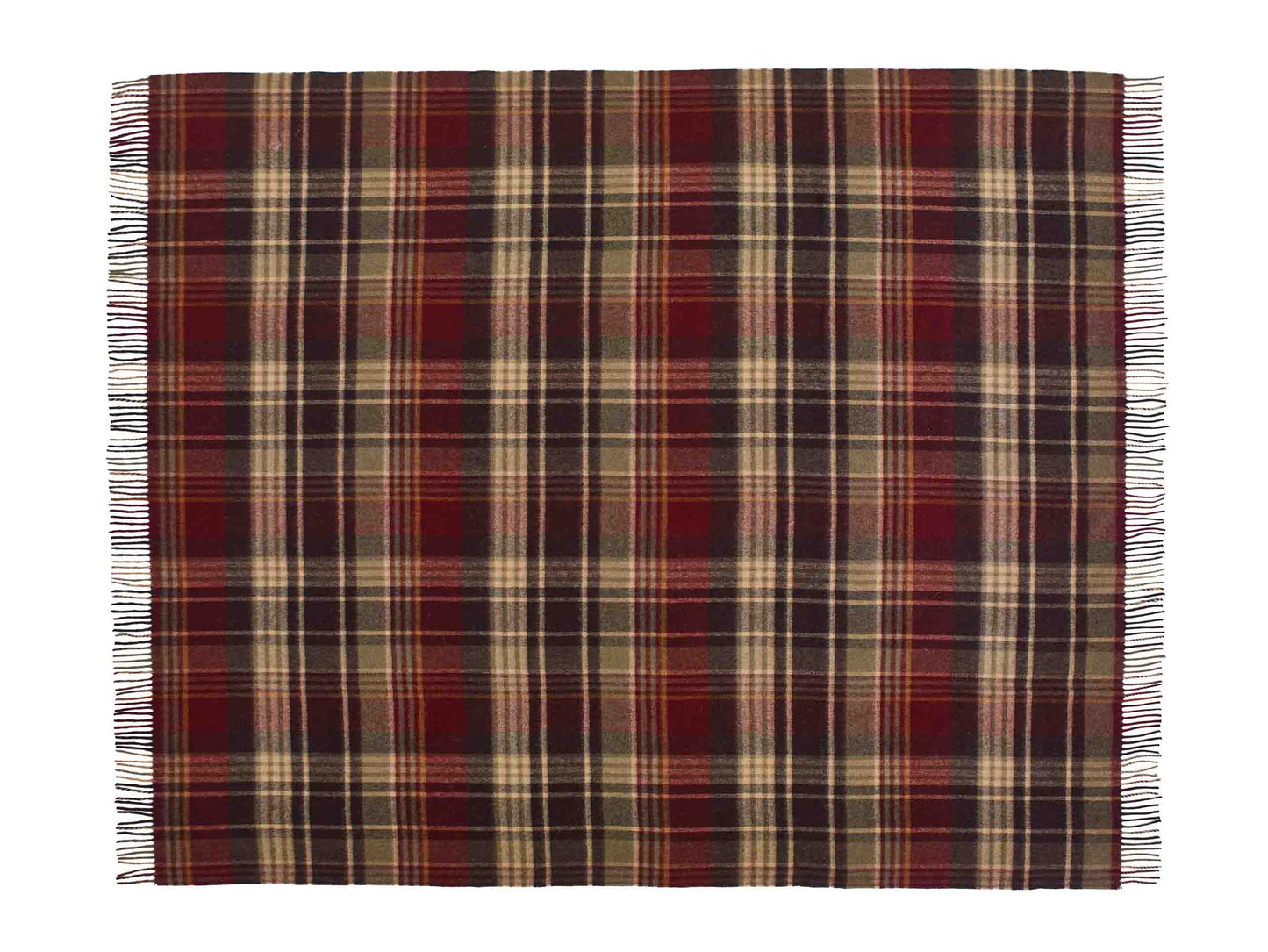 Plaid Estate Oliv/Bordeaux - Country Side Collection - Merino-Lammwolle - 140x185 - Bronte by Moon Scotland