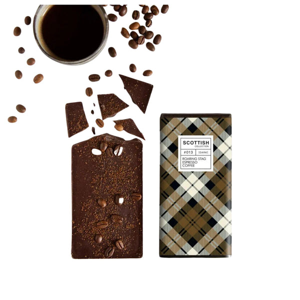 Dark Chocolate Bar with Espresso Coffee Roaring Stag - 100 grams - Handmade in Scotland
