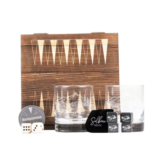 Mood Company - Geschenkset Backgammon met Glas Landschap - Selbrae House Scotland - 5061097548337