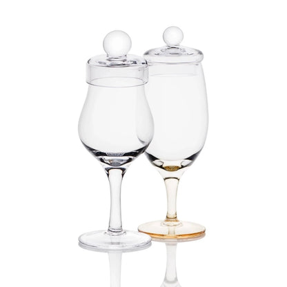 Amber Tasting Box – 2 handgemaakte whiskyglazen met deksels – Amber Glass by Mood Company