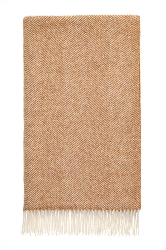 Herringbone Camel Throw - Pure New Wool - 140x185 - Bronte by Moon Scotland