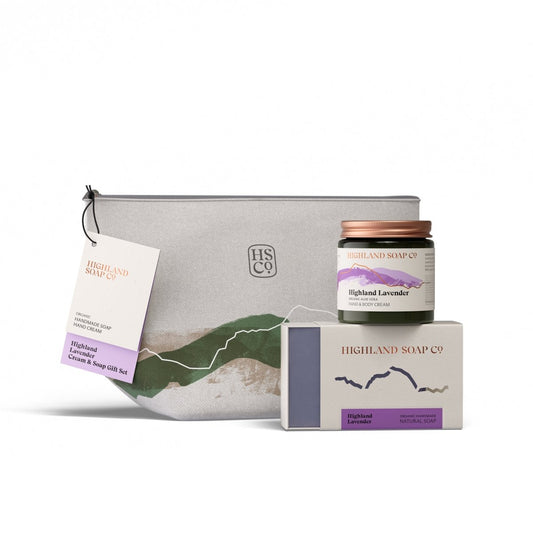 Mood Company - Cadeauset Zeep & Crème – Zeep, Bodycrème & Toilettas - Highland Lavender - Highland Soap Company - 