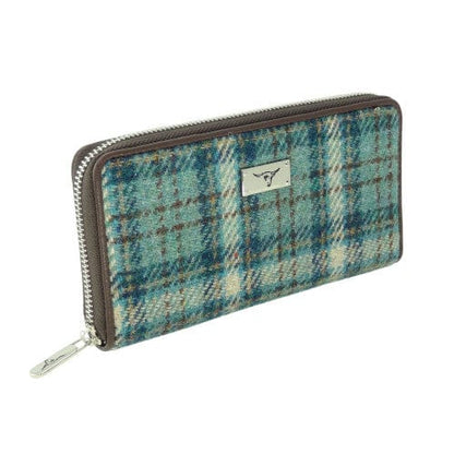 MoodCompanyNL - Dames Portemonnee Staffa Licht Blauw en Creme (Duck Egg and Cream) - Harris Tweed - muntvak met rits - Glen Appin of Scotland - 5060959020639