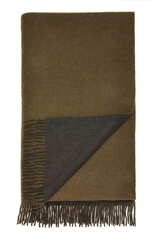 Plaid Double Face Armeegrün/Loden - Country Side Collection - Merino-Lammwolle - 140x185 - Bronte by Moon Scotland