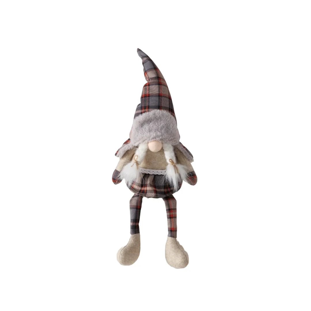 Gnoom met bungelbenen - tartan - 23x14x43 cm - 2 varianten - Boltze by Mood4Christmas