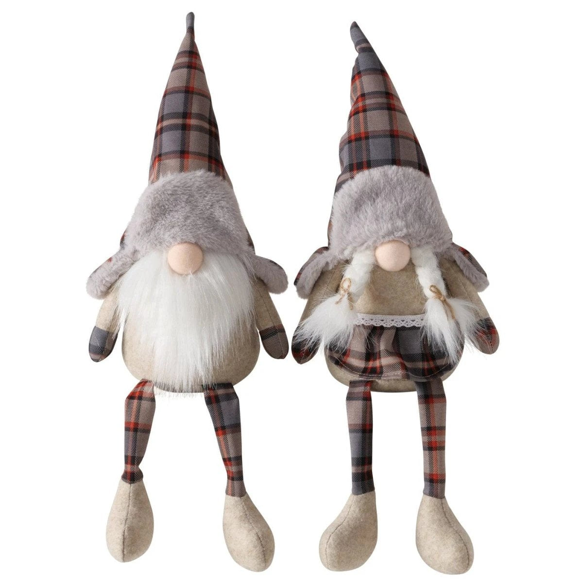 Gnoom met bungelbenen - tartan - 23x14x43 cm - 2 varianten - Boltze by Mood4Christmas