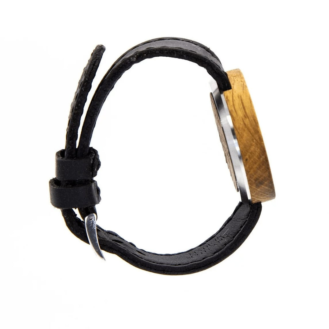 MoodCompanyNL - Handgemaakte Whiskywatch uit Schotland | Horloge van whiskyvaten met zwart leer - 6091034111125