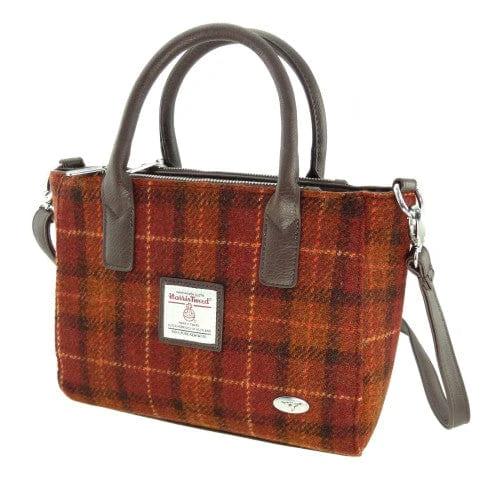 Handtas Brora Bruin met Oranje - Ritssluiting - Draagband - Harris Tweed - Glen Appin of Scotland by MoodCompanyNL