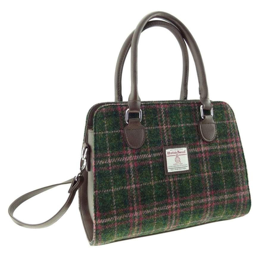 Mood Company - Handtas Findhorn Groen en Roze (Plum) - Stevig - Draagband - Harris Tweed - Glen Appin of Scotland - 5060631376313