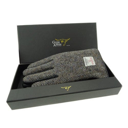 Mood Company - Heren Handschoenen Heide gemêleerd met Zwart Leer - Harris Tweed - Glen Appin of Scotland - 5060631372902