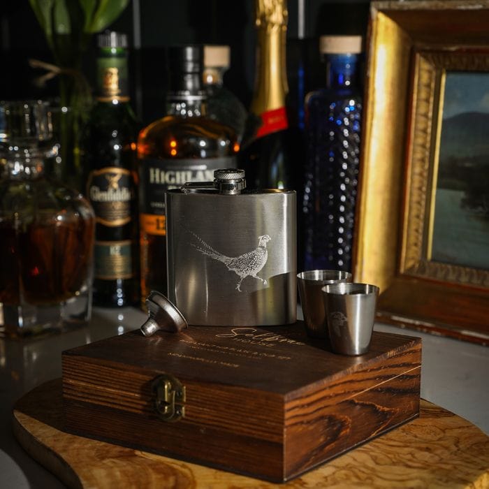 MoodCompanyNL - Heupfles Fazant - Luxe Set - RVS - Gegraveerd - Selbraehouse Scotland - 5060949556629