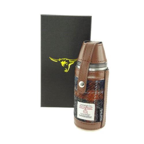 Jachtfles Grijs Grijs en Roestbruin Geruit - 4 bekertjes - Harris Tweed - Glen Appin of Scotland by MoodCompanyNL