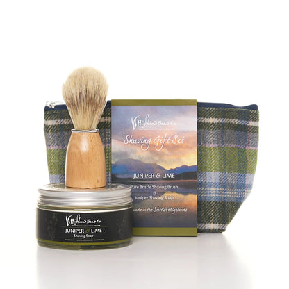 MoodCompanyNL - Juniper & Lime – Houtachtig & Fris - Scheerset - Scheerzeep, kwast en toilettas - 5060614510406