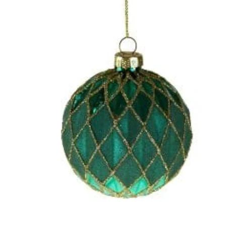 Kerstbal glas groen - Mica Ruitpatroon - 8 cm - Werner Voss by MoodCompanyNL