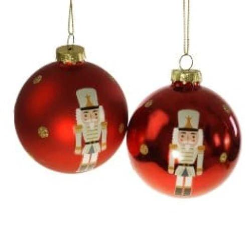 Kerstbal Notenkraker glas - Set van 2 Assorti - Rood - 8 cm by MoodCompanyNL
