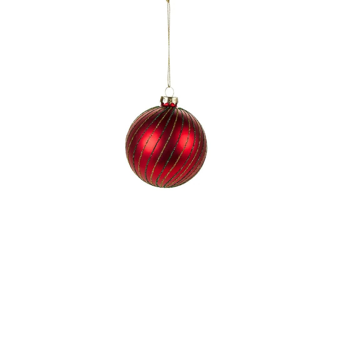 Kerstbal rood met gouden en groene glitters - 8cm - set van 4 - nuvole di stoffa by MoodCompanyNL