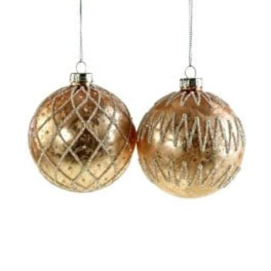 Kerstbal roze met witte glitter - glas - 8 cm - 2 stuks - Werner Voss by Mood4Christmas