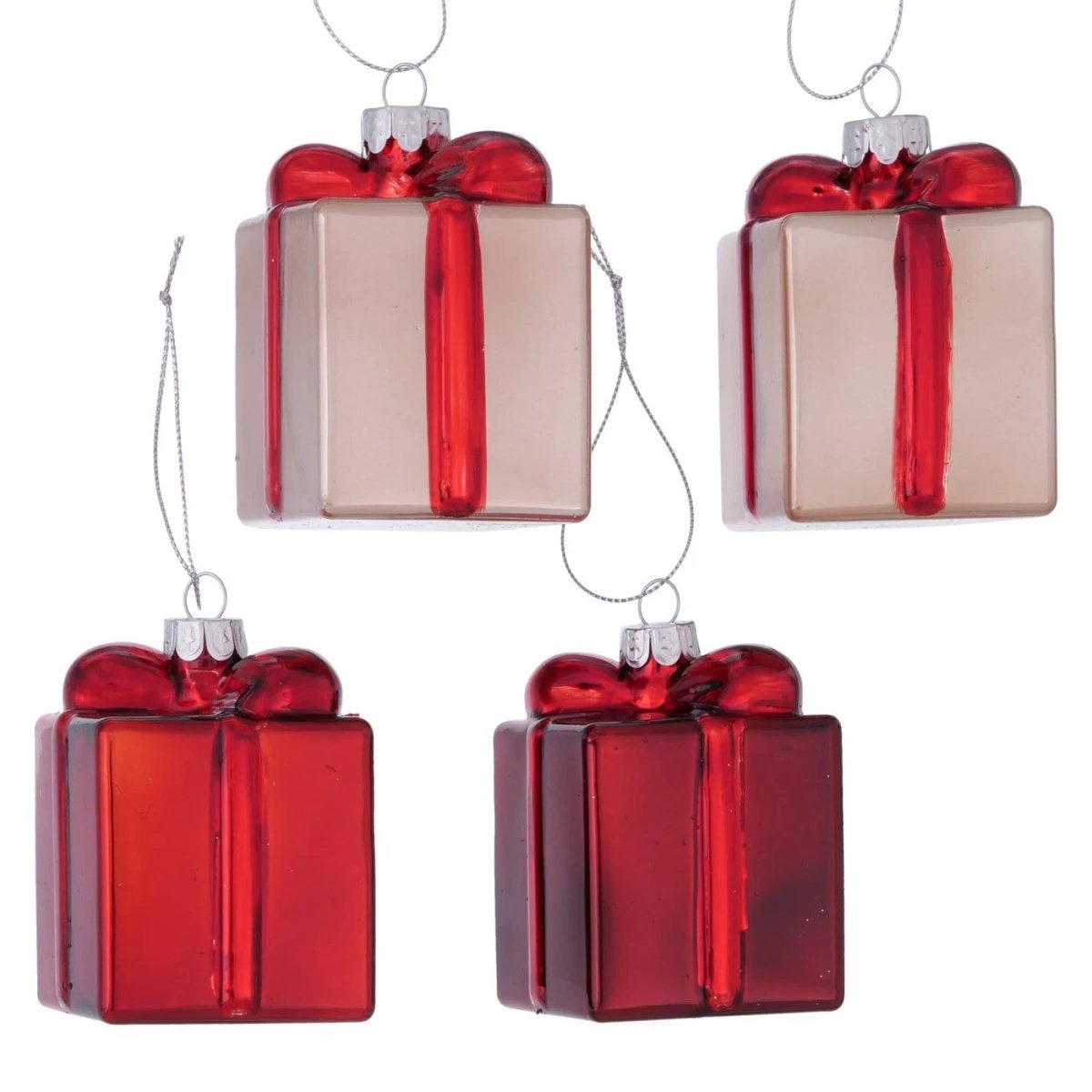Kerstboom hanger cedeautje rood en roze - set van 4 - 8 cm hoog by Mood4Christmas
