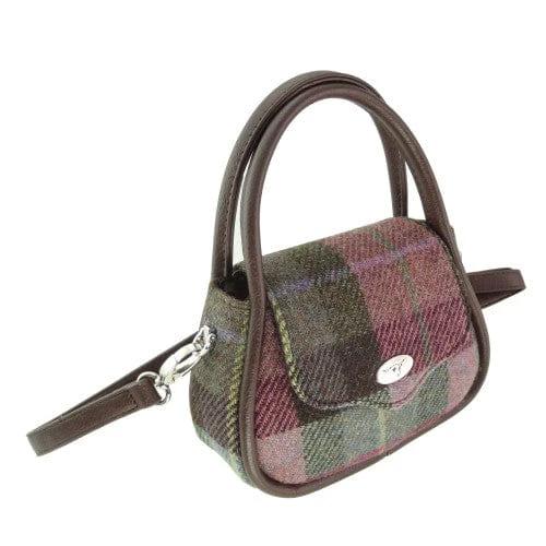 Mini Handtas Buchan Gedempt Groen & Paars Tartan - 20 x 14 x7 - Schouderband - Harris Tweed - Glen Appin of Scotland by MoodCompanyNL