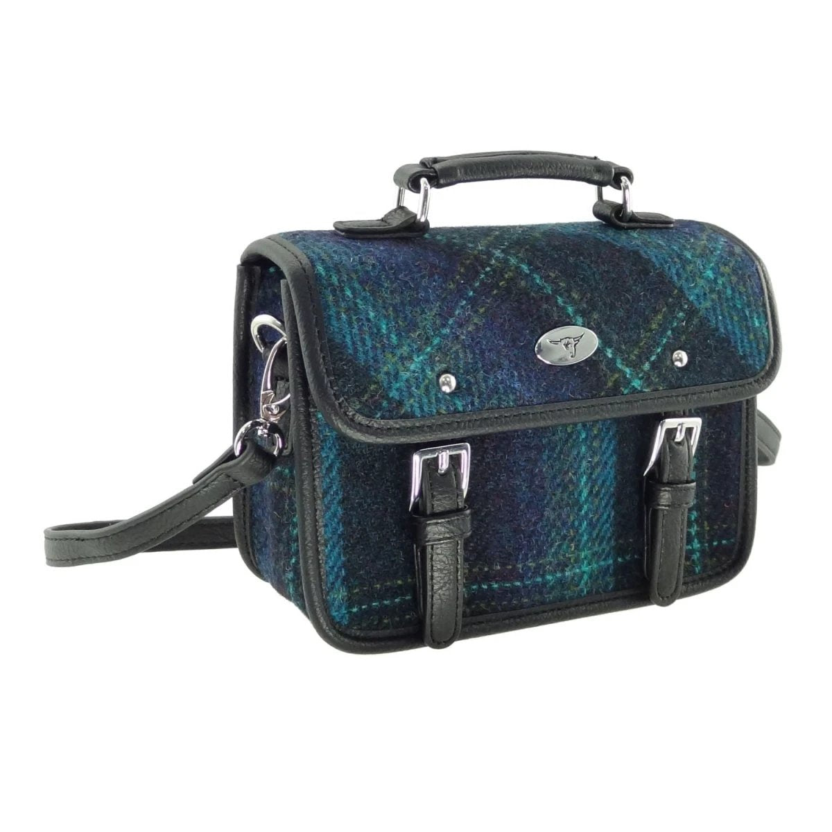 Mini Tas Harris Bervie Blauw met Turquoise Tartan - 15x20x7,5 - Harris Tweed - Glen Appin of Scotland by MoodCompanyNL
