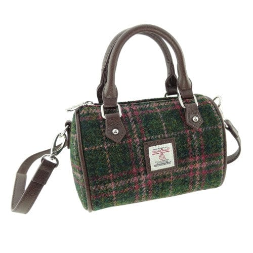 Mood_Company Bowlingtas mini Kilbride Groen en Roze (plum) - 17x 20x11 - Harris Tweed - Glen Appin of Scotland