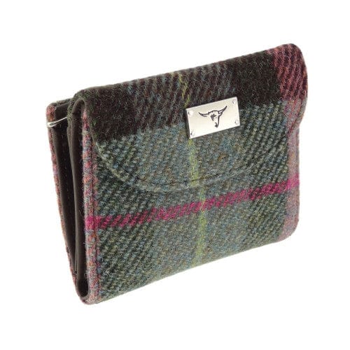 Mood_Company Dames Portemonnee Jura Gedempt Groen & Paars Tartan  - Harris Tweed - Glen Appin of Scotland