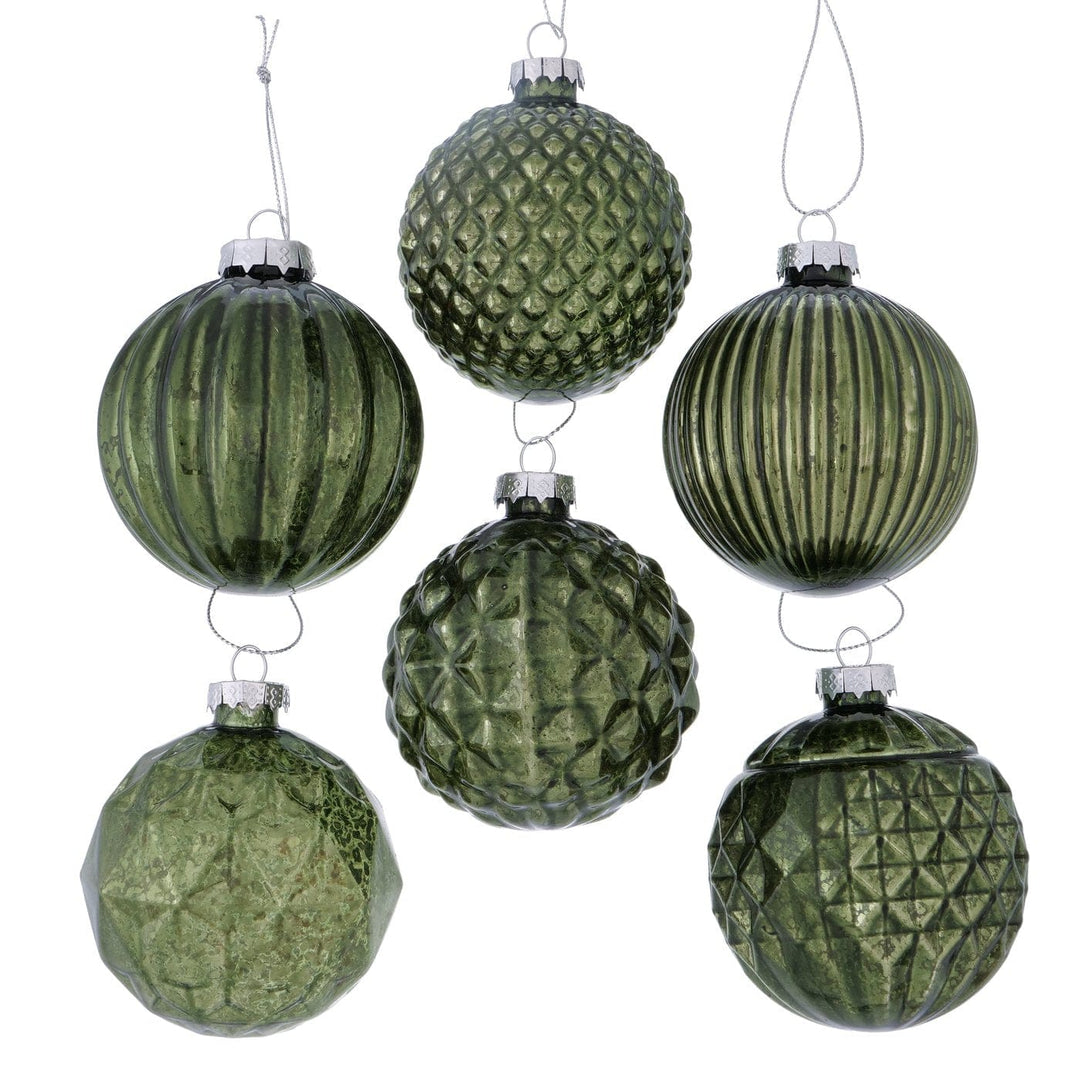 Mood_Company Kerstballen groen metallic- glas - set van 6 - 8 cm - Boltze Kerstbal