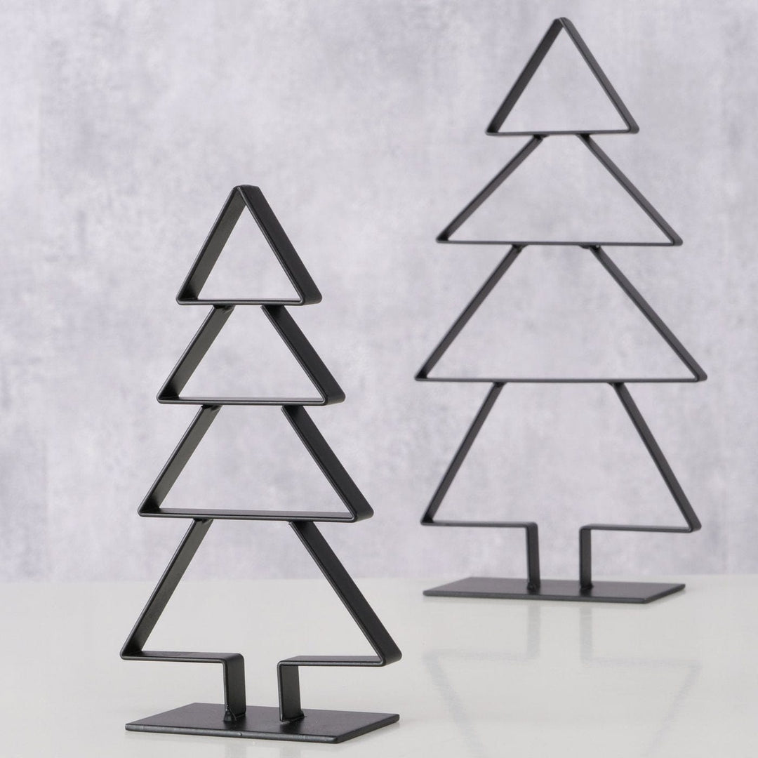 Mood_Company Kerstbomen set zwart metaal - 23 cm en 16,5 cm hoog - set van 2