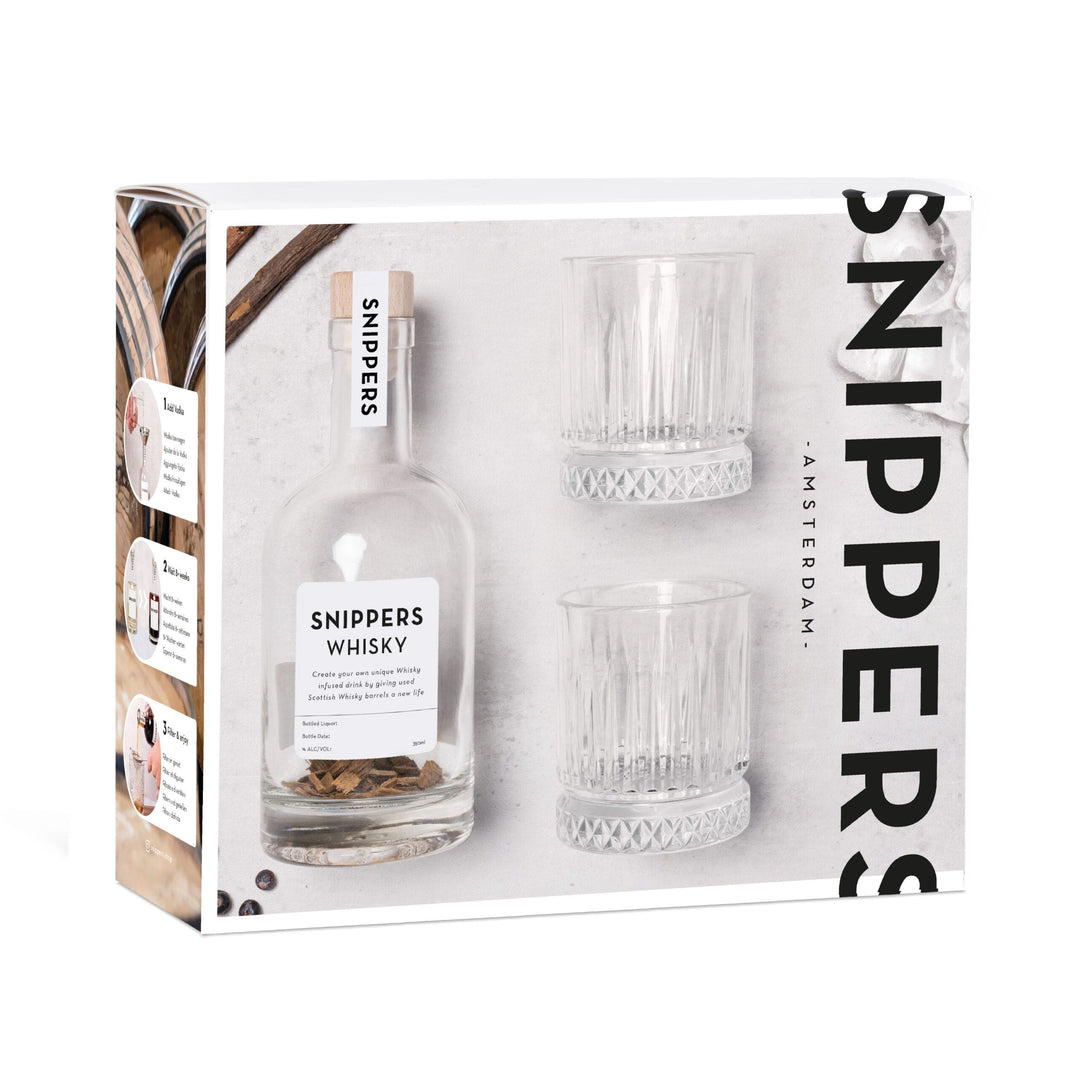 Mood_Company Maak je eigen Whisky 350ml Cadeauset met 2 Whiskyglazen - Snippers