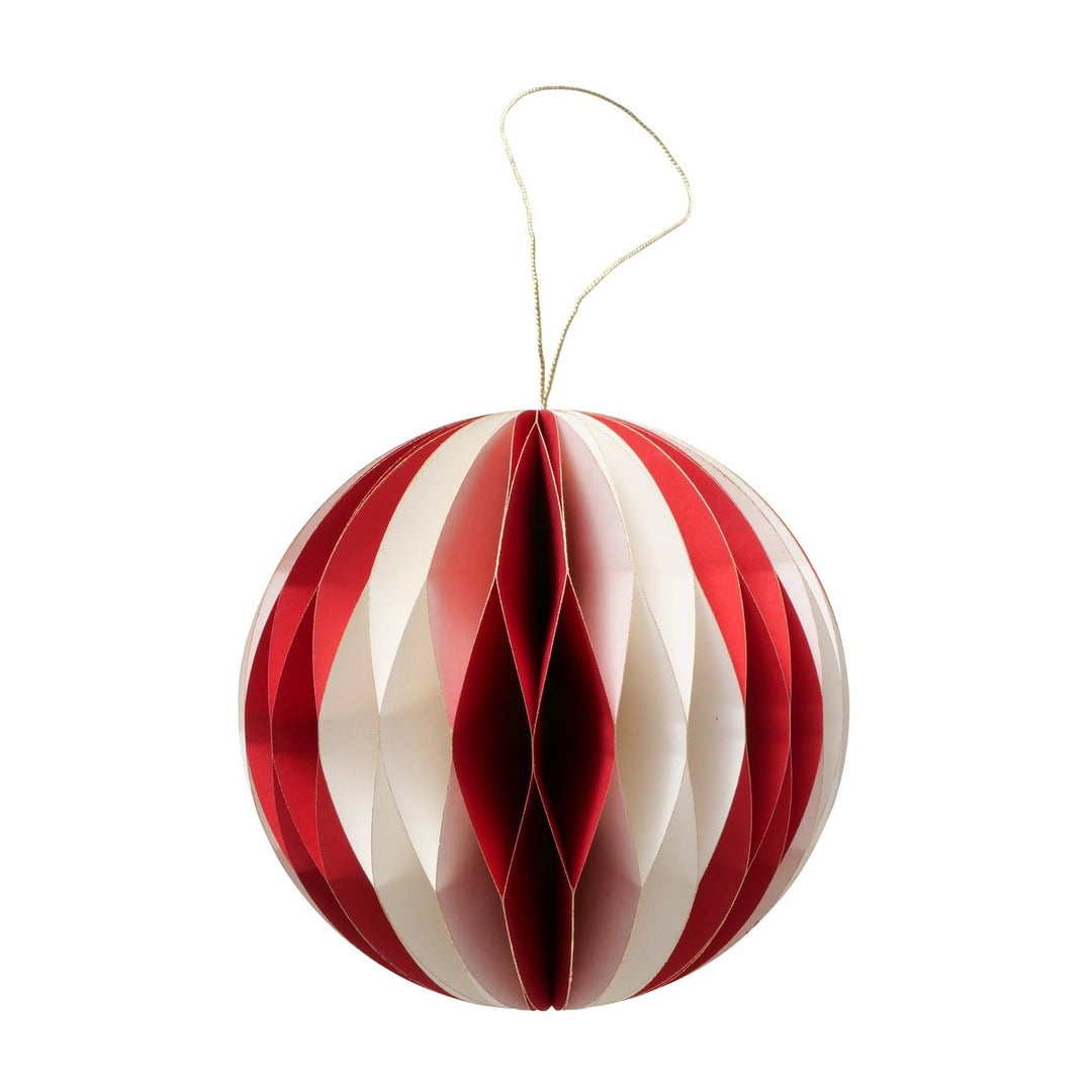 Mood_Company Papieren kerstbal - wit - rood- 12,7 cm